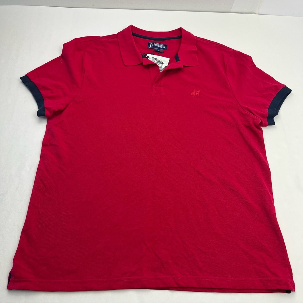 Vilebrequin Mens Size XL Cotton Pique Polo Shirt Solid Poppy Red Blue NEW‎ *FLAW